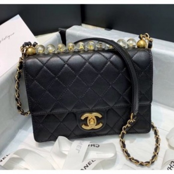 Chanel Acrylic Beads Goatskin Small Falp Bag AS0585 Black/Gold 2020 Collection AQ02536 Chanel Acrylic Beads Goatskin Small Falp Bag AS0585 Black/Gold 2020 Collection AQ02536