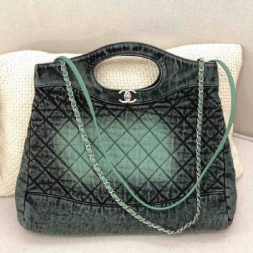 Chanel 31 Denim Medium Shopping Bag AS1407 Green/Black 2020 Collection AQ01514 Chanel 31 Denim Medium Shopping Bag AS1407 Green/Black 2020 Collection AQ01514