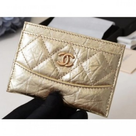 Chanel Aged Calfskin Gabrielle Card Holder A84386 Gold AQ01782 Chanel Aged Calfskin Gabrielle Card Holder A84386 Gold AQ01782
