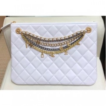 Chanel Lambskin All About Chains Pouch Clutch Bag AP0502 White 2019 AQ03671 Chanel Lambskin All About Chains Pouch Clutch Bag AP0502 White 2019 AQ03671