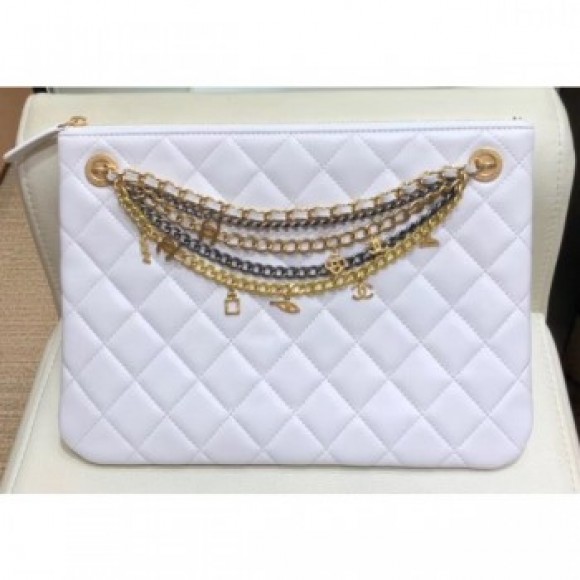 Chanel Lambskin All About Chains Pouch Clutch Bag AP0502 White 2019 AQ03671 Chanel Lambskin All About Chains Pouch Clutch Bag AP0502 White 2019 AQ03671
