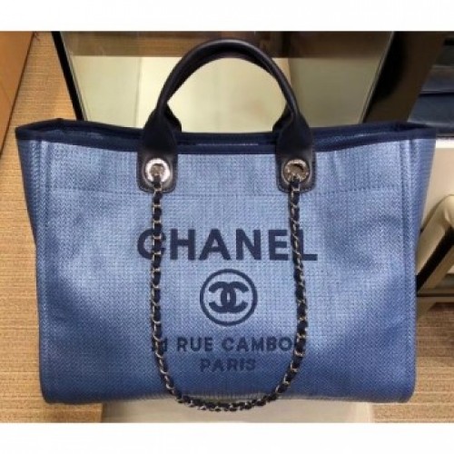 Chanel Deauville Canvas Tote Medium Shopping Bag Blue AQ03142 Chanel Deauville Canvas Tote Medium Shopping Bag Blue AQ03142