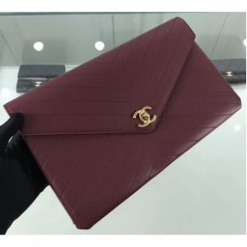 Chanel Chevron Envelope Flap Clutch Bag Burgundy AQ04338