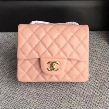 Chanel Classic Flap Mini Bag A1115 in Lambskin Leather Pink with Golden Hardware AQ03488