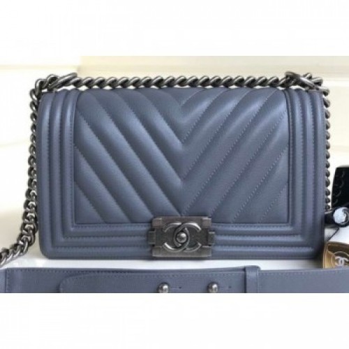 Chanel Caviar Leather Chevron Boy Flap Medium Bag Gray/Silver AQ02993 Chanel Caviar Leather Chevron Boy Flap Medium Bag Gray/Silver AQ02993
