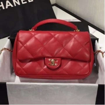 Chanel Quilted Lambskin Classic Medium Flap Bag with Handle AS1115 Red 2019 Collection AQ01687