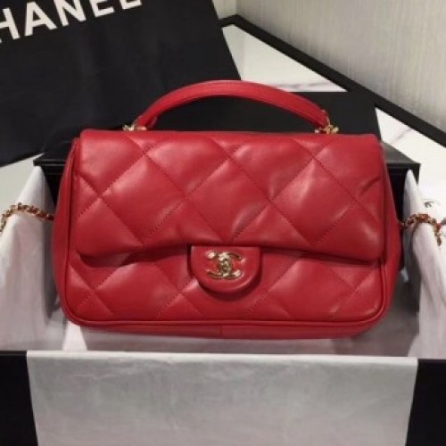 Chanel Quilted Lambskin Classic Medium Flap Bag with Handle AS1115 Red 2019 Collection AQ01687 Chanel Quilted Lambskin Classic Medium Flap Bag with Handle AS1115 Red 2019 Collection AQ01687