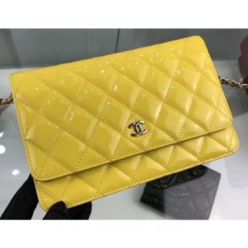 Chanel Wallet On Chain WOC Bag in Patent Leather Yellow/Silver AQ04161 Chanel Wallet On Chain WOC Bag in Patent Leather Yellow/Silver AQ04161