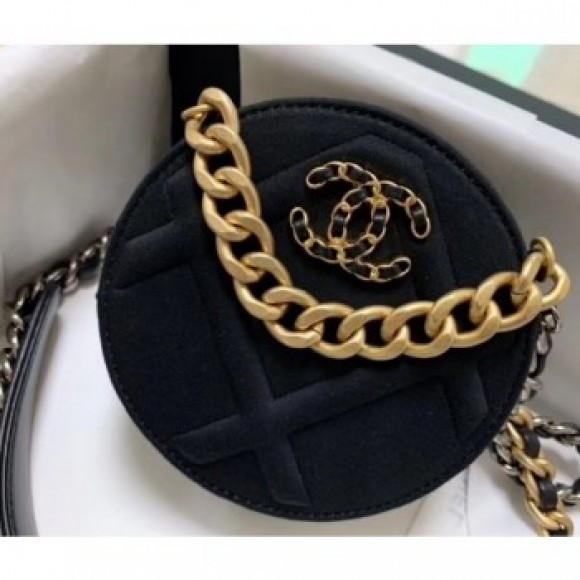Chanel 19 Jersey Round Clutch with Chain Bag Black 2020 AQ04349 Chanel 19 Jersey Round Clutch with Chain Bag Black 2020 AQ04349