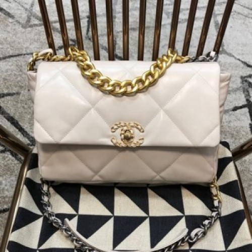 Chanel 19 Large Quilted Goatskin Flap Bag AS1161 White 2019 Collection AQ01467 Chanel 19 Large Quilted Goatskin Flap Bag AS1161 White 2019 Collection AQ01467