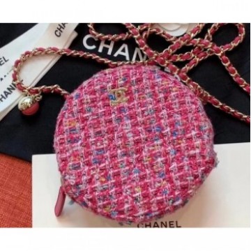 Chanel Tweed Classic Round Clutch with Chain Bag AP0366 Fuchsia 2019 AQ01359