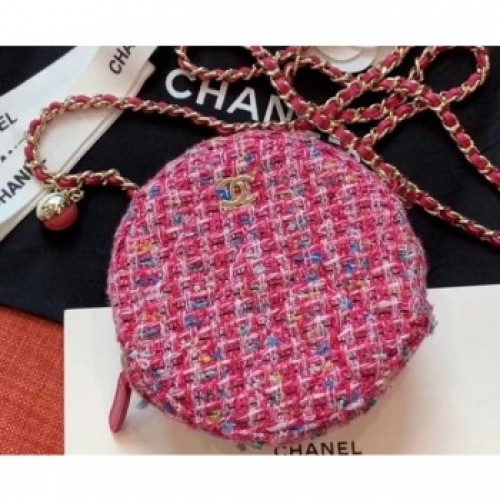 Chanel Tweed Classic Round Clutch with Chain Bag AP0366 Fuchsia 2019 AQ01359 Chanel Tweed Classic Round Clutch with Chain Bag AP0366 Fuchsia 2019 AQ01359