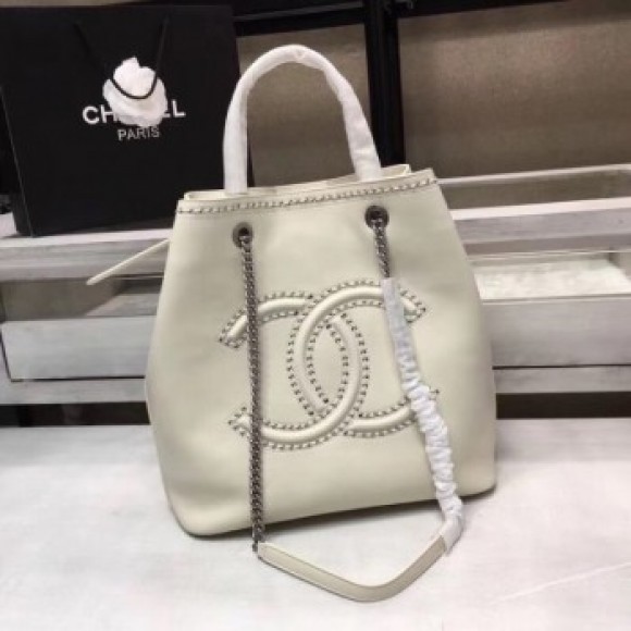 Chanel Calfskin & silver-Tone Metal 80761 white AQ03675 Chanel Calfskin & silver-Tone Metal 80761 white AQ03675