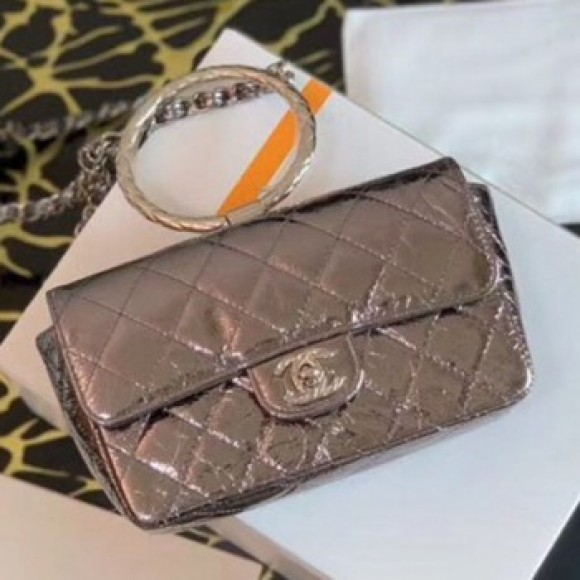 Chanel Quilted Metallic Leather Flap Bag with Ring Handle AS1665 Silver 2020 Collection AQ02981 Chanel Quilted Metallic Leather Flap Bag with Ring Handle AS1665 Silver 2020 Collection AQ02981