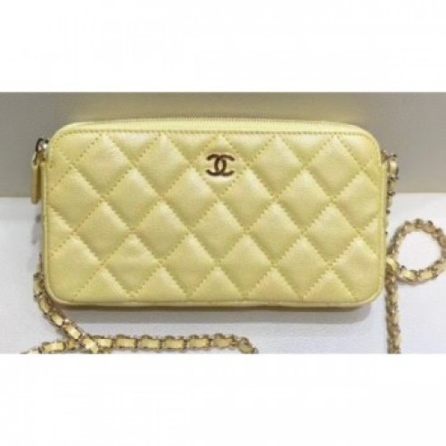 Chanel Iridescent Pearl Caviar Classic Clutch with Chain Bag A82527 Yellow 2019 AQ02480