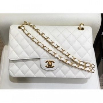 Chanel Grained Caflskin Medium Classic Flap Bag A01112 White With Gold Hardware AQ02532 Chanel Grained Caflskin Medium Classic Flap Bag A01112 White With Gold Hardware AQ02532