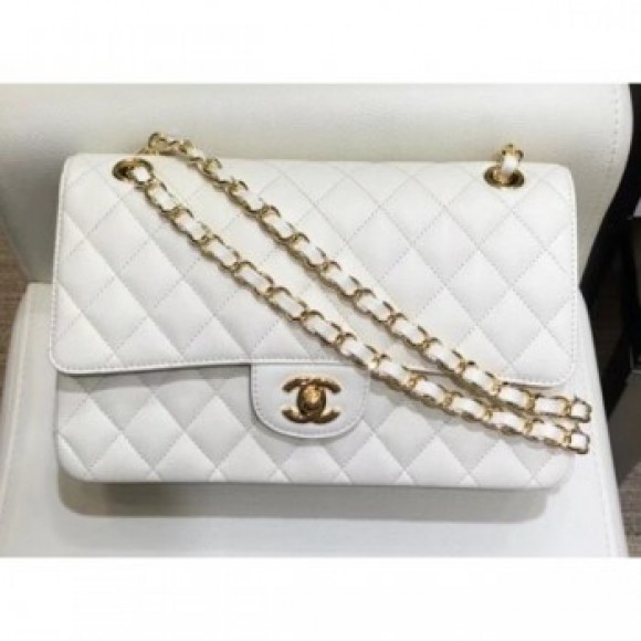 Chanel Grained Caflskin Medium Classic Flap Bag A01112 White With Gold Hardware AQ02532 Chanel Grained Caflskin Medium Classic Flap Bag A01112 White With Gold Hardware AQ02532