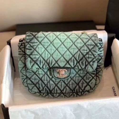 Chanel Quilted Denim Small Flap Bag Green 2020 Collection AQ03422
