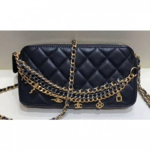 Chanel Lambskin All About Chains Clutch With Chain Bag Black 2019 AQ00886 Chanel Lambskin All About Chains Clutch With Chain Bag Black 2019 AQ00886