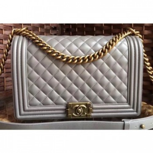 Chanel Lambskin Boy Flap Medium Bag Gray/Gold AQ01158 Chanel Lambskin Boy Flap Medium Bag Gray/Gold AQ01158