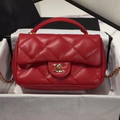 Chanel Quilted Lambskin Classic Small Flap Bag with Handle AS1114 Red 2019 Collection AQ01211