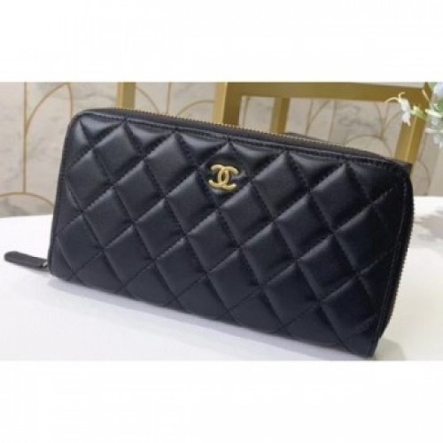 Chanel Classic Long Zipped Wallet 31507 Lambskin Black/Gold AQ02851 Chanel Classic Long Zipped Wallet 31507 Lambskin Black/Gold AQ02851