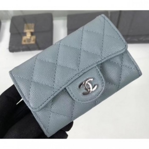 Chanel Grained Leather Classic Flap Card Holder A80799 Gray/Silver AQ01747 Chanel Grained Leather Classic Flap Card Holder A80799 Gray/Silver AQ01747