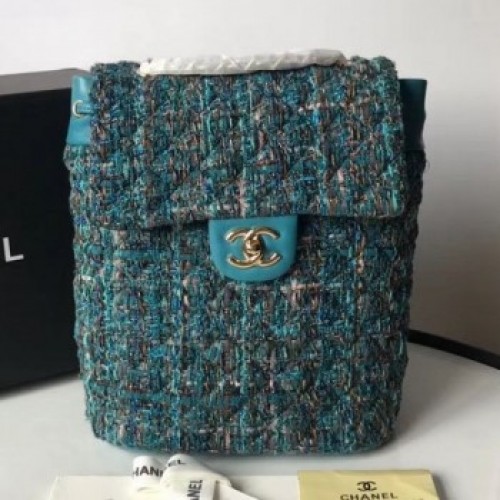 Chanel Quilted Tweed Small Backpack Dark Blue 2019 Collection AQ04285 Chanel Quilted Tweed Small Backpack Dark Blue 2019 Collection AQ04285