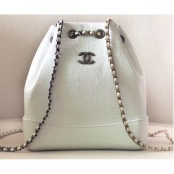 Chanel Metallic Crocodile Embossed Gabrielle Small Backpack Bag A94485 White 2019 AQ01099 Chanel Metallic Crocodile Embossed Gabrielle Small Backpack Bag A94485 White 2019 AQ01099