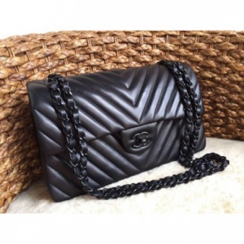 Chanel Chevron So Black Medium Classic Flap Bag 1112 in Lambskin AQ02943
