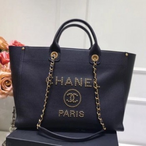 Chanel Deauville Grained Calfskin Large Shopping Bag A57067 Black/Gold 2019 Collection AQ02600