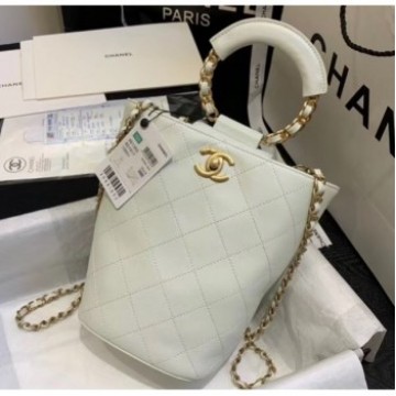 Chanel Chain Handle Bucket Backpack Bag AS1362 White 2020 AQ01479 Chanel Chain Handle Bucket Backpack Bag AS1362 White 2020 AQ01479