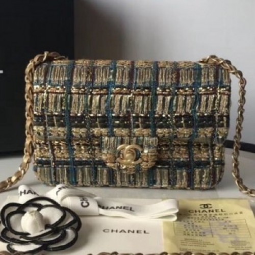 Chanel Tweed and Yarn Small Flap Bag Gold/Blue 2019 Collection AQ02118 Chanel Tweed and Yarn Small Flap Bag Gold/Blue 2019 Collection AQ02118