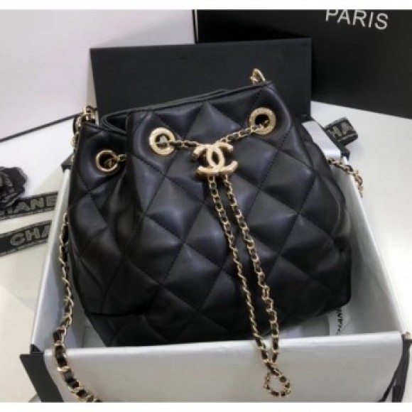Chanel Lambskin Large Drawstring Bag With Chain AS1699 Black 2020 Collection AQ03367 Chanel Lambskin Large Drawstring Bag With Chain AS1699 Black 2020 Collection AQ03367