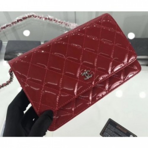 Chanel Wallet On Chain WOC Bag in Patent Leather Red/Silver AQ01372 Chanel Wallet On Chain WOC Bag in Patent Leather Red/Silver AQ01372