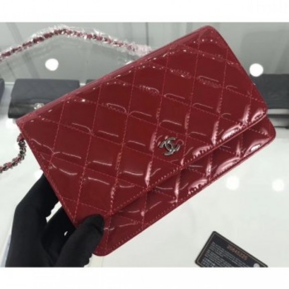 Chanel Wallet On Chain WOC Bag in Patent Leather Red/Silver AQ01372 Chanel Wallet On Chain WOC Bag in Patent Leather Red/Silver AQ01372