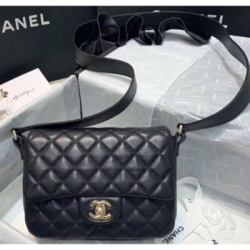 Chanel Lambskin &amp; Calfskin Flap Bag AS1737 Black 2020 Collection AQ01683