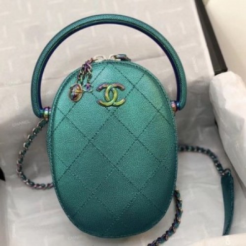 Chanel Grained Metallic Lambskin and Rainbow Metal Camera Case AS0765 Blue 2019 Collection AQ01906