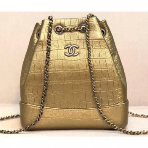 Chanel Metallic Crocodile Embossed Gabrielle Small Backpack Bag A94485 Gold 2019 AQ01477 Chanel Metallic Crocodile Embossed Gabrielle Small Backpack Bag A94485 Gold 2019 AQ01477