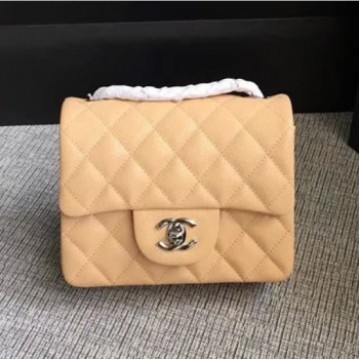Chanel Classic Flap Mini Bag A1115 in Caviar Leather Apricot with Silver Hardware AQ04298