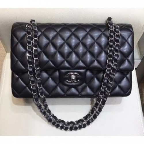 Chanel Lambskin Classic Flap Medium Bag A01112 Black with Silver Hardware 2018 AQ01595 Chanel Lambskin Classic Flap Medium Bag A01112 Black with Silver Hardware 2018 AQ01595