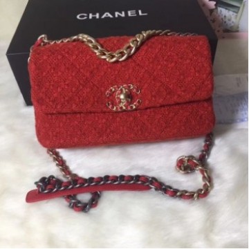 Chanel 19 Houndstooth Tweed Small Flap Bag AS1160 Red 2019 Collection AQ04009