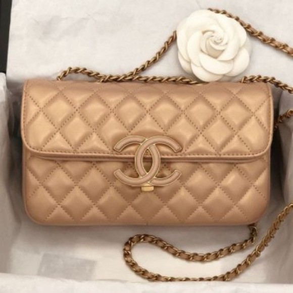 Chanel Quilted Lambskin Small Flap Bag A57275 Beige 2019 Collection AQ02412 Chanel Quilted Lambskin Small Flap Bag A57275 Beige 2019 Collection AQ02412