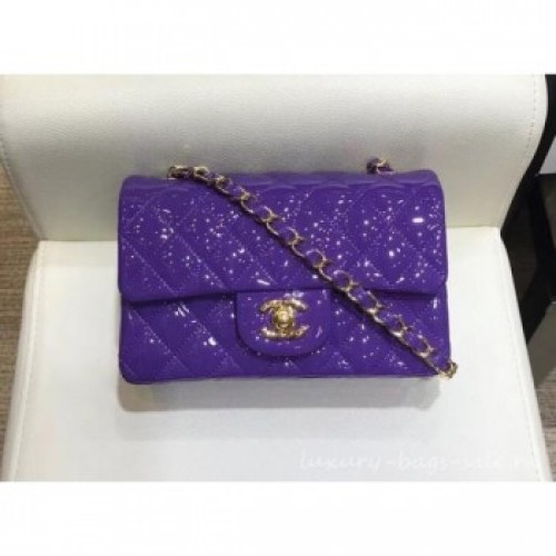 Chanel Classic Flap Small Bag A1116 purple in Patent Leather with gold Hardware AQ04207
