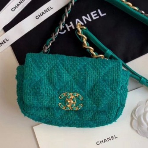 Chanel 19 Tweed Flap Waist Bag/Belt Bag AS1163 Green 2019 Collection AQ02396