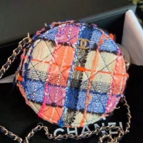 Chanel Tweed Round Clutch with Chain AP0366 Orange/Blue/Pink 2020 Collection AQ04177
