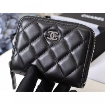Chanel Classic Small Zipped Card Holder 60086 Lambskin Black/Silver AQ02906