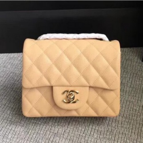 Chanel Classic Flap Mini Bag A1115 in Caviar Leather Apricot with Golden Hardware AQ01701