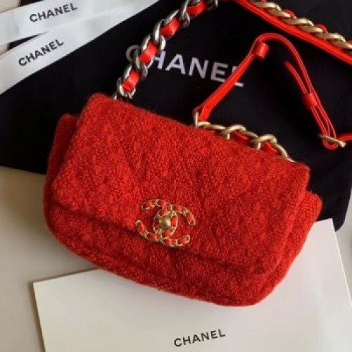 Chanel 19 Tweed Flap Waist Bag/Belt Bag AS1163 Red 2019 Collection AQ02904 Chanel 19 Tweed Flap Waist Bag/Belt Bag AS1163 Red 2019 Collection AQ02904