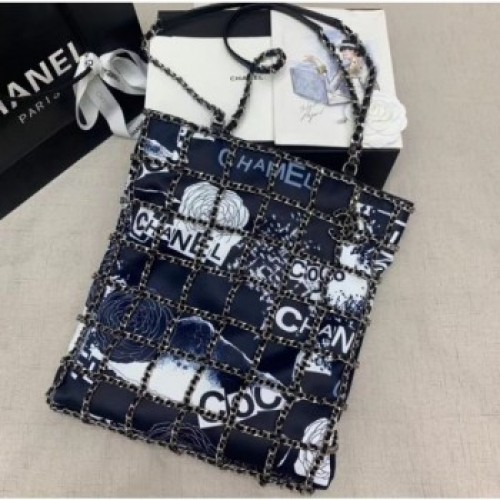 Chanel Printed Cotton Shopping Tote Bag with Chains AS1383 2020 AQ02932